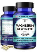 Lunakai Usa Made Pure Magnesium Glycinate Capsules 120Mg Elemental With B6 (P-5-P) High Absorption Magnesium Supplement For Women & Men - Daily Sleep & Muscle Support Non-Gmo 90Ct