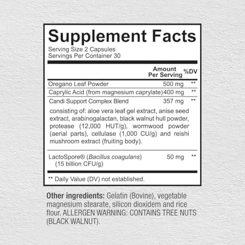 Sunergetic Premium Candida Cleanse Supplement " Candida Support Supplement With Oregano Caprylic Acid Black Walnut & Probiotics " Supports Gut Health Digestion & Intestinal Flora 60 Candi Support Capsules