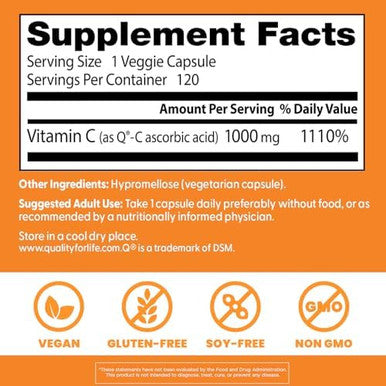 Doctor'S Best Vitamin C With Qc Vitamin C 1000Mg Nongmo Vegan Gluten Soy Sourced From Scotland Veggie Caps 120 Count