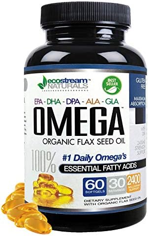 Ecostream Naturals Omega 369 Blend With Dpa Epa Dha Ala And Gla And Organic Flax Seed Oil Over 2800 Milligram Strength Gluten Easy To Swallow 60 Softgels