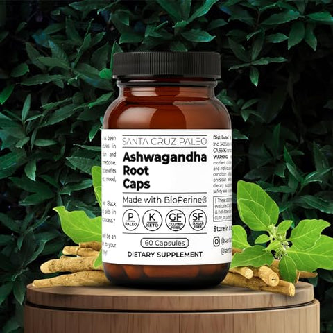 Santa Cruz Paleo Ashwagandha Root With Bioperine Herbal Supplement For Focus Stress Support Adaptogen For Men And Women Gluten Free Vegetarian Keto Friendly 600Mg Capsules 60 Count