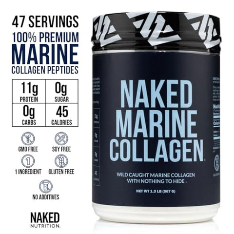 Naked Marine Collagen Peptides Protein Powder - Unflavored - From Wild Caught Cod - Paleo Friendly Non-Gmo Soy-Free Gluten-Free 47 Servings
