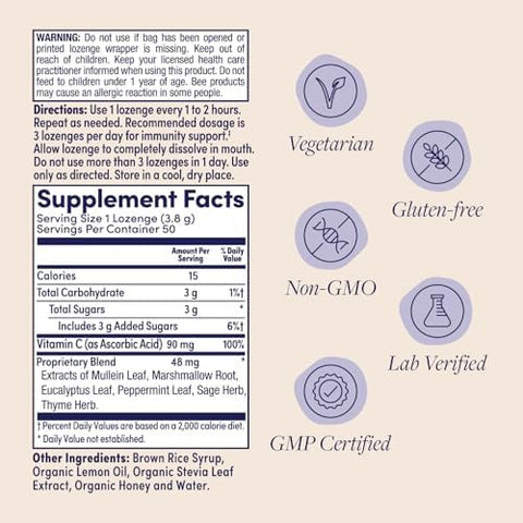 Zand Immunity Lemon Honey Throat Lozenges 2 Pack With Vitamin C Organic Honey - Good-For-You Dry Mouth Lozenges - Immune Support Supplement - Natural Flavor Vegetarian Gluten 50Ct Ea