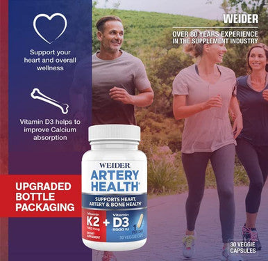Artery Health for Heart Immune and Bone Support with Vitamin K2 180mcg Vitamin D3 5000iu 30 Veggie Capsules