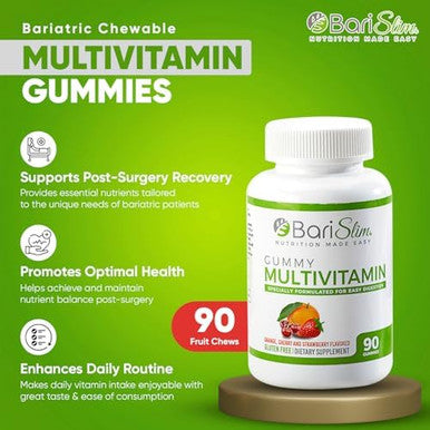 Barislim Bariatric Chewable Multivitamin Gummies - Specially Formulated Gummy Vitamin For Patients After Weight Loss Surgery - Easy To Digest & Great Tasting Fruit Flavors 90 Fruit Chews