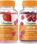 Lifeable Immune Support + Iron With Vitamin C Gummies Bundle Great Tasting Vitamin Supplement Gluten Gmo Chewable