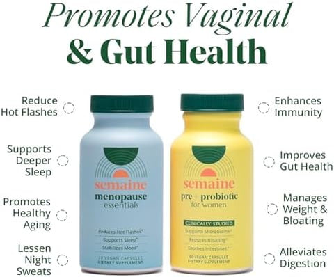 Semaine Peri/Menopause & Gut Health Bundle Ease Bloating Indigestion Hot Flashes & Thinning Hair. Support Mood Sleep Hormones & Immunity 1 Month Supply