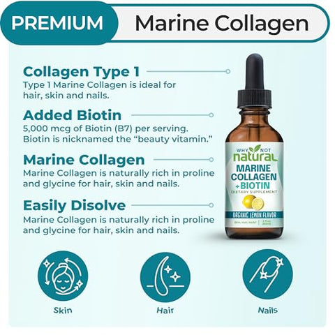 Why Not Natural Liquid Collagen Plus Biotin Drops For Women And Men - Supplement For Hair Skin And Nails