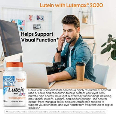 Doctor'S Best Lutein 20 Mg Supports Eye Health & Performance Nongmo Gluten 180 Softgels