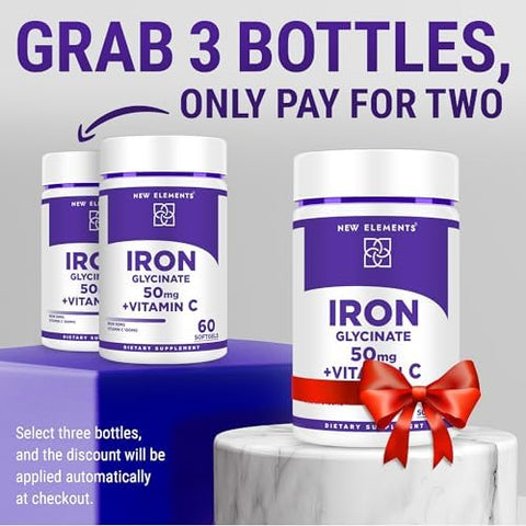 Elements Iron Glycinate 50Mg With Vitamin C Advanced Iron Supplement For Anemia Relief Immune Boost & Energy Support Gentle On Stomach Fast Absorption Non-Gmo Gluten- Softgels For Women & Men