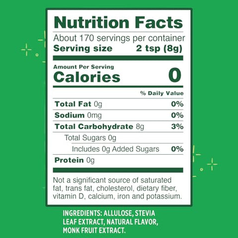 Whole Earth Zero Calorie Stevia, Monk Fruit & Allulose Sweetener, Zero Calorie Sugar Substitute, Keto-Friendly, Non-GMO, No Erythritol, Erythritol-Free, Pouch, 3LB Pouch