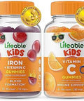 Lifeable Iron & Vitamin C Kids + Vitamin C Kids Gummies Bundle Great Tasting Vitamin Supplement Gluten Gmo Chewable Gummy