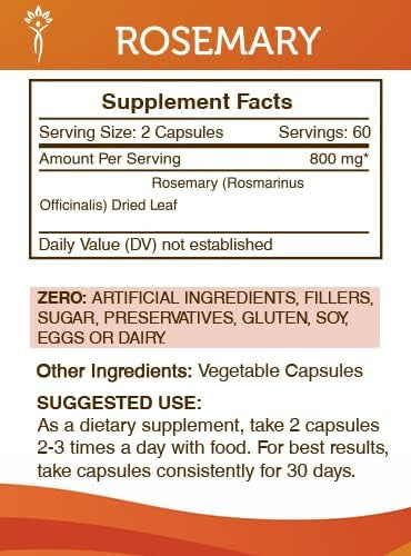 Secrets of the Tribe Rosemary 120 Capsules, 800 mg, Rosemary (Rosmarinus Officinalis) Dried Leaf (120 Capsules)