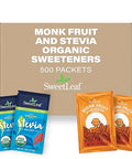 SweetLeaf Organic Stevia and Monk Fruit Packets - Zero Calorie Sweetener, Sugar Substitute in Bulk, Stevia and Monk Fruit Extract Powder, Keto Friendly, Gluten Free - 500 Count (Mix Pack of 1)