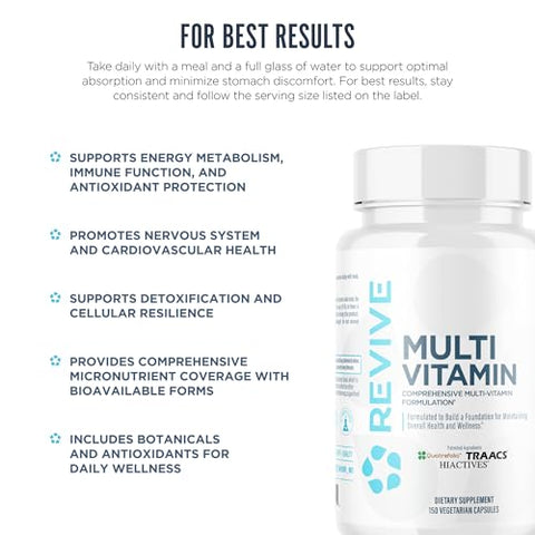 Revive MD MultiVitamin Supplement for Men and Women Comprehensive Multivitamin Supports Energy Immunity and Overall Health with Essential Vitamins NAC Zinc Magnesium and More 60 Capsules