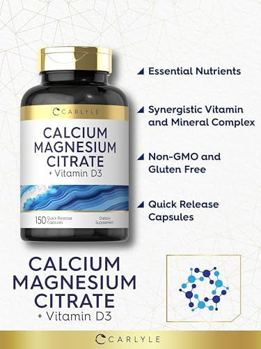 Carlyle Calcium Magnesium Citrate With Vitamin D3 150 Capsules Non-Gmo & Gluten Supplement