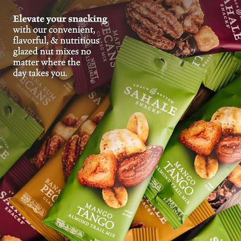 Sahale Snacks Mango Tango Almond Trail Mix, 1.5 oz Grab & Go Bags (18 Packs) - Dry-Roasted Deluxe Mixed Nuts with Dried Mango & Banana Chips - Non-GMO, Kosher Trail Mix & Certified Gluten-Free Snacks