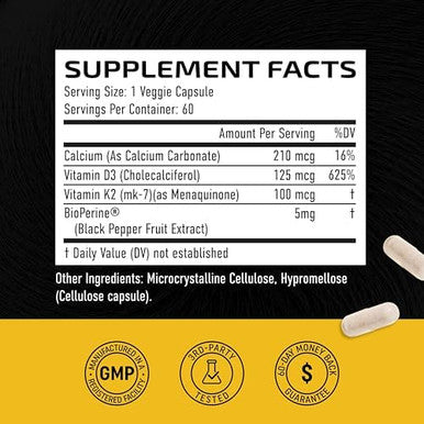 Vitamin D3 K2 And Magnesium Glycinate Supplement Bone Heart And Muscle Support With 5000 Iu D3 K2 Mk7 And 500Mg Magnesium High Absorption Immune & Nerve Support 60 Servings Each