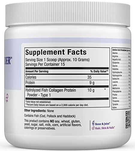 Maxi Health Collagen Peptides Powder Type I Unflavored Marine Powder Collagen For Women & Men - Wild-Caught Protein Supplement For Joints Skin Hair & Nailnails (5.46 Oz)