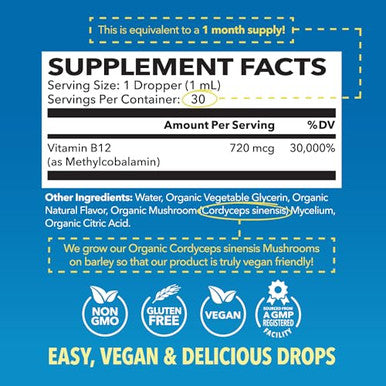 Havasu Nutrition Usda Organic Vitamin B12 Liquid Drops - Methylcobalamin For Enhanced Energy And Nervous System Support - 30 Servings - Highly Bioavailable For Absorption - Non-Gmo Vegan Strawberry Flavor 1 Fl Oz