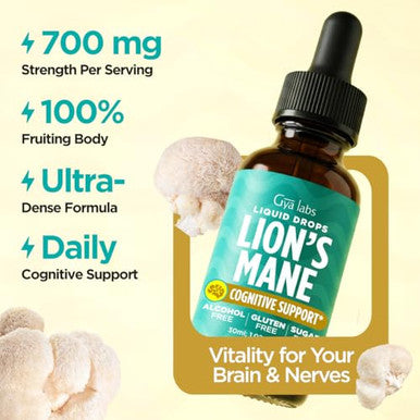 Gya Labs Lion'S Mane Extract Liquid Drops - Mushroom Supplement For Memory And Cognitive Clarity - Enhances Cognitive Function And Sharpness - Non-Gmo Sugar & Alcohol Free 1 Fl Oz