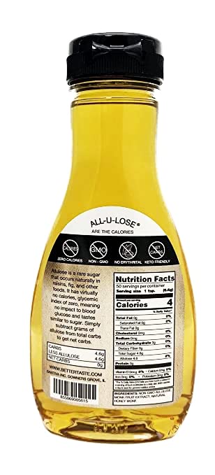 BetterTaste Honey Natural Flavored Allulose Syrup, 11.75-Ounce (Pack of 1), Zero Calorie Sugar Substitute, Non-GMO, Non-Erythritol, Gluten Free & Vegan Liquid Sweetener