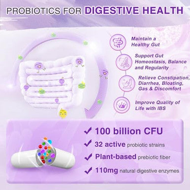 Zebora Probiotics For Women Digestive Health With Enzymes & Prebiotics 100 90 Capsules