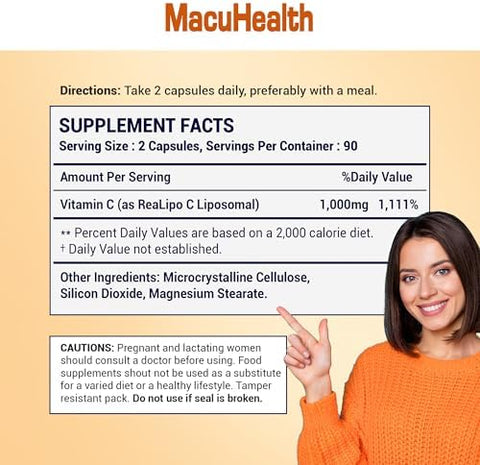 MacuHealth Liposomal Vitamin C 1000MG Per Serving High Bioavailablity Vitamin with FatSoluble Antioxidants and Enhanced Absorption 3 Month Supply