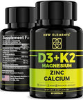 Elements Vitamin D3 K2 With Magnesium Glycinate + Zinc & Calcium Magnesium 1500Mg D3 10,000 Iu K2 (Mk7) 200Mcg Zinc 50Mg Calcium 50Mg Immunity, Bone & Recovery Support - Vegan, Non-Gmo