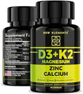 Elements Vitamin D3 K2 With Magnesium Glycinate + Zinc & Calcium Magnesium 1500Mg D3 10,000 Iu K2 (Mk7) 200Mcg Zinc 50Mg Calcium 50Mg Immunity, Bone & Recovery Support Vegan, Non-Gmo