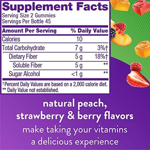 Viactiv Calcium Plus Vitamin D Supplement Soft Chews Brown Milk Chocolate 180 Count and Vitafusion Fiber Well Sugar Fiber Supplement Peach Strawberry and BlackBerry Flavored