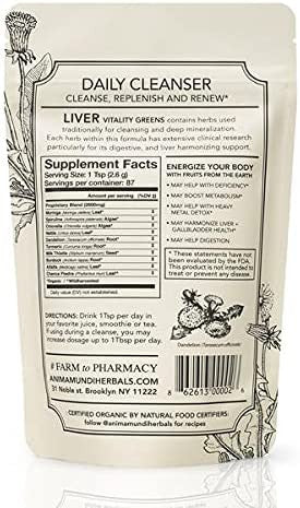 Anima Mundi Liver Vitality Daily Detox Powder - Green Superfood Supplement for Detox Cleanse & Liver Gallbladder Support - Chlorella, Spirulina, Turmeric & Chanca Piedra Detox Drink Powder (8oz)