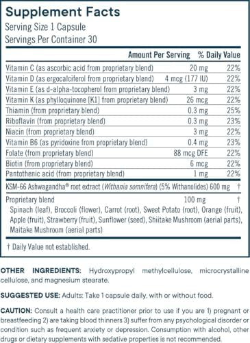 Flora Health Stressveda With Ksm66 Ashwagandha + Whole Food Vitamins B D C E Supports Stress Resistance & Energy Vegan & Gluten 30 Vegetarian Capsules