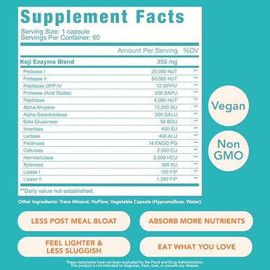 Let Loose Koji Digestive Enzymes - Supplement For Bloating Relief For Women & Men Nutrient Absorption & Gut Health Support Breaks Down Protein Carbs & Fats 60 Capsules (30-Day Supply)