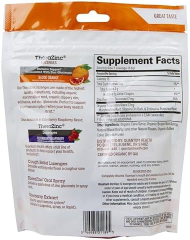Quantum Health Therazinc Usda Organic Blood Orange Zinc Lozenges For Adults And Kids, For Immune System Support, Individually Wrapped & Bagged, 18 Ct.