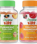 Lifeable Turmeric Curcumin Kids + Calcium Magnesium Kids Gummies Bundle Great Tasting Vitamin Supplement Gluten Gmo Chewable Gummy
