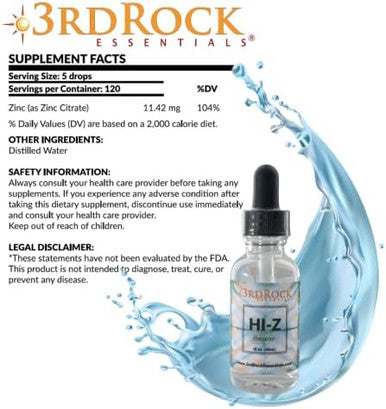 Hi-Z Zinc Immune Support Supplement All Natural Liquid Zinc Supplement Dietary Supplement All Natural Personal Care (1 Fl Oz 120 Servings)