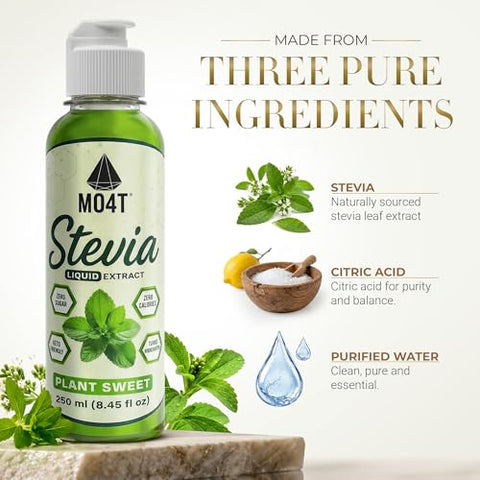 MO4T Liquid Stevia Drops ÃƒÆ’Ã†â€™Ãƒâ€šÃ‚Â¢ÃƒÆ’Ã‚Â¢ÃƒÂ¢Ã¢â€šÂ¬Ã…Â¡Ãƒâ€šÃ‚Â¬ÃƒÆ’Ã‚Â¢ÃƒÂ¢Ã¢â‚¬Å¡Ã‚Â¬Ãƒâ€¦Ã¢â‚¬Å“ Natural Sweetener with Zero Calories ÃƒÆ’Ã†â€™Ãƒâ€šÃ‚Â¢ÃƒÆ’Ã‚Â¢ÃƒÂ¢Ã¢â€šÂ¬Ã…Â¡Ãƒâ€šÃ‚Â¬ÃƒÆ’Ã‚Â¢ÃƒÂ¢Ã¢â‚¬Å¡Ã‚Â¬Ãƒâ€¦Ã¢â‚¬Å“ 3 Clean Ingredients ÃƒÆ’Ã†â€™Ãƒâ€šÃ‚Â¢ÃƒÆ’Ã‚Â¢ÃƒÂ¢Ã¢â€šÂ¬Ã…Â¡Ãƒâ€šÃ‚Â¬ÃƒÆ’Ã‚Â¢ÃƒÂ¢Ã¢â‚¬Å¡Ã‚Â¬Ãƒâ€¦Ã¢â‚¬Å“ 8.45 oz (250ml) Clear Sweet Drops - No Bitter Aftertaste, Liquid Sugar Alternative, Zero Calorie.