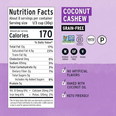 Purely Elizabeth, Coconut Cashew, Keto Granola, Grain-Free, Non-GMO, Paleo (8oz Bag)