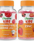 Lifeable Phosphatidylserine (Ps) Kids + Zinc Kids Gummies Bundle Great Tasting Vitamin Supplement Gluten Gmo Chewable Gummy