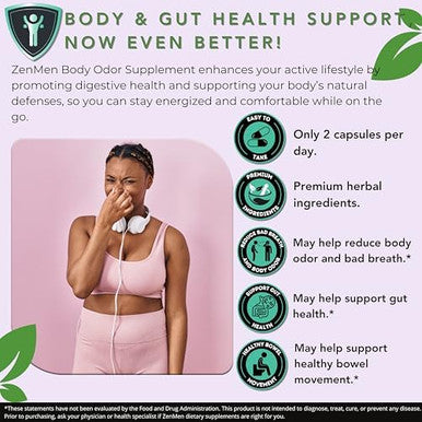 Natural Body Odor Eliminator Pills - Chlorophyll With Zinc, Champignon, Psyllium Fiber - Third Party Tested, 60 Vegan Capsules. Made In The Usa