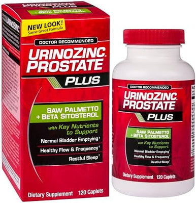 Urinozinc Prostate Plus, Saw Palmetto & Beta Sitosterol Supplement For Men, Reduce Frequent Urination (2 Month Supply, 120 Count)