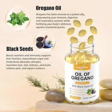 Healoading Organic Oregano Oil Softgels: Oil Of Oregano With Black Seed 300Mg