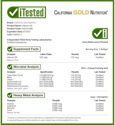 California Gold Nutrition Vitamin D3 5000Iu Cholecalciferol From Lanolin 125 Mcg 360 Fish Gelatin Softgels