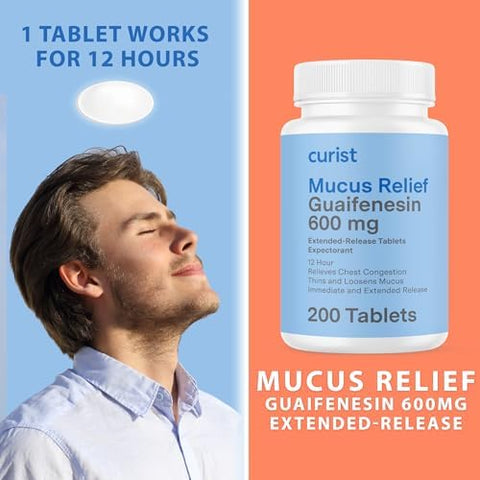 Curist Guaifenesin 600 Mg Extended Release Tablets (200 Dye Tablets) Expectorant Mucus Relief Uniqus Guaifenesin 600 Mg (Bulk Pack)