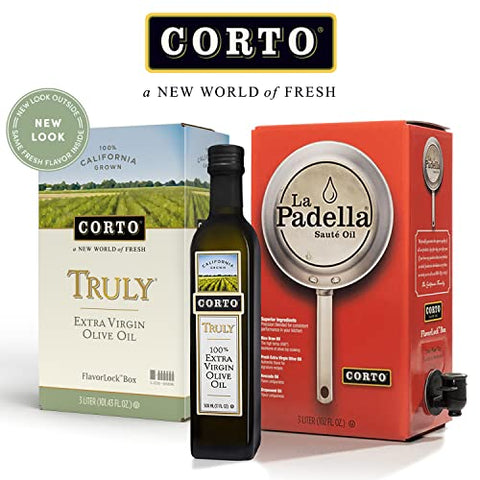 Corto TRULYÃƒâ€šÃ‚Â® | 100% Extra Virgin Olive Oil | Floral Notes | Cold Extracted in State-of-the-Art Mill | Straight from Official Corto Olive Groves & Oil Producer | Oxygen-Free, Light Free FlavorLock Box