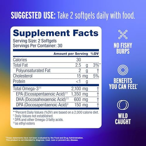 Oceanblue Professional Omega3 2100Mg Fish Oil Supplement " Triple Strength High Potency Epa Dha & Dpa " Burpless Wildcaught Natural Orange Flavor " 60 Count (Pack Of 1)