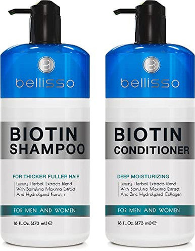 Bellisso Biotin Scalp Scrub Shampoo Conditioner & Hair Serum Set For Men & Women - Thickening Repairing Volumizing - Unscented - 42.45 Fl Oz