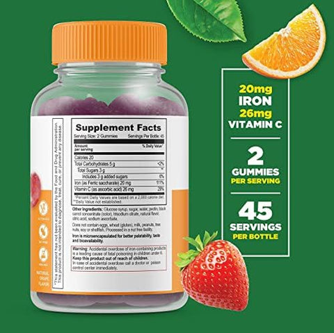 Lifeable Immune Support + Iron With Vitamin C Gummies Bundle Great Tasting Vitamin Supplement Gluten Gmo Chewable