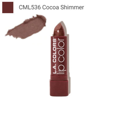 LA Colors L.A. Colors 1 Moisture Rich Lip Color CML536 Cocoa Shimmer Lipstick Vitamin E Aloe Vera Stick Balm Paint Free Zipper Bag 0.11 Ounce